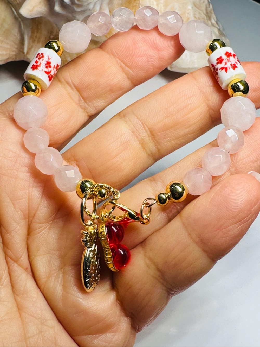 Natural Rose Quartz Beads Bracelet - Picture 9 of 11